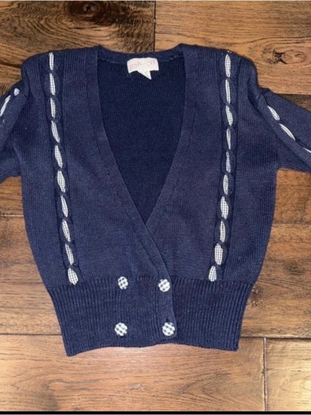 Vintage Spice of Life Navy Blue V-Neck Button-Front Women's Sweater small